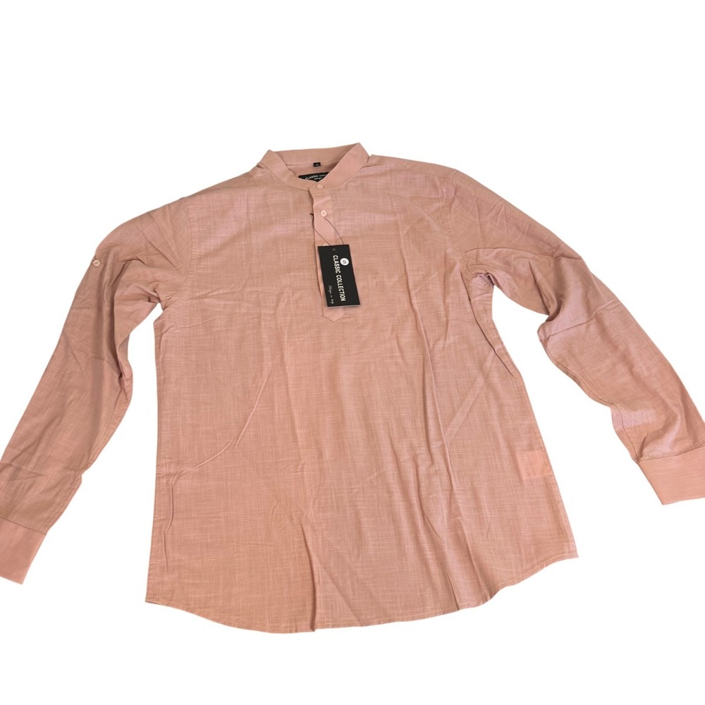 Classic Collection Italy Womens Small Pink Mandarin Collar Henley Shirt NWT